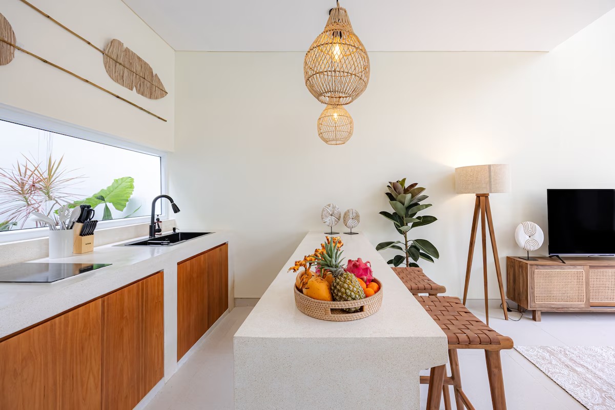 Kitchen counter facing the living room