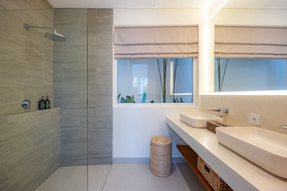 Bathroom, shower and double vanity